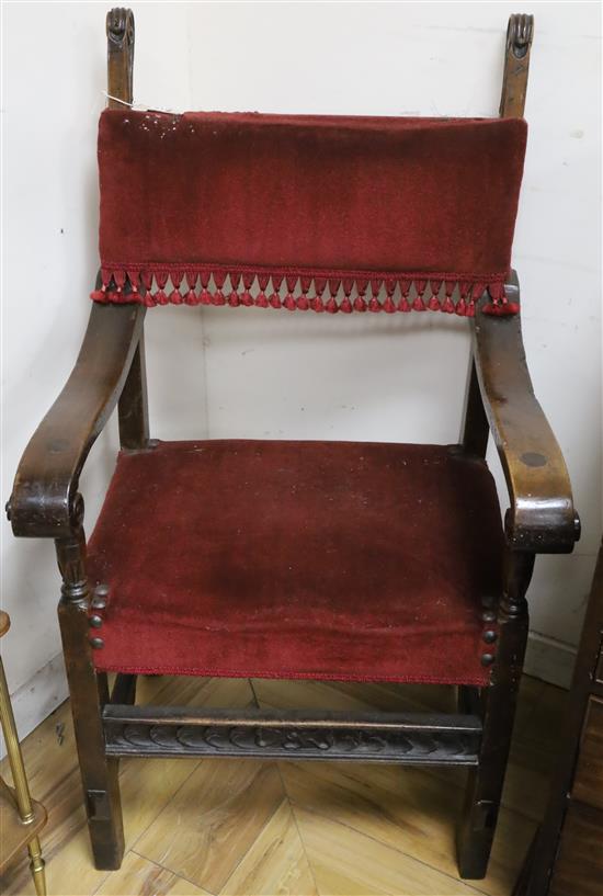 A 19th century Italian walnut elbow chair